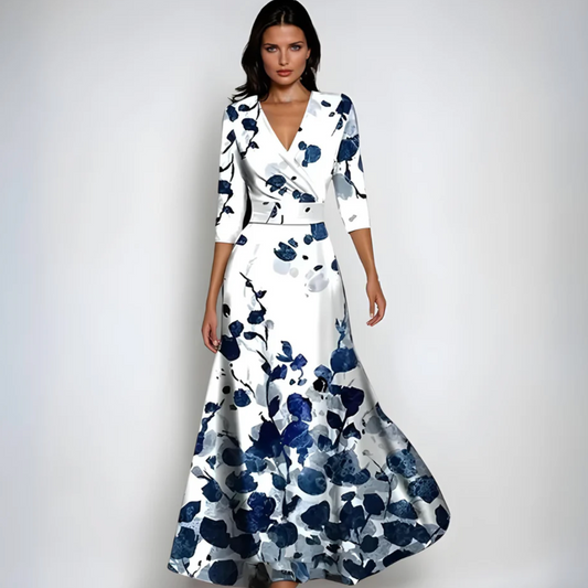 Aurora Grace – V-Neck Printed Maxi Dress