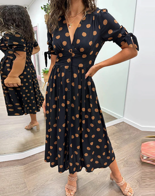 "Amber Dots" Vintage Button-Up Midi Dress